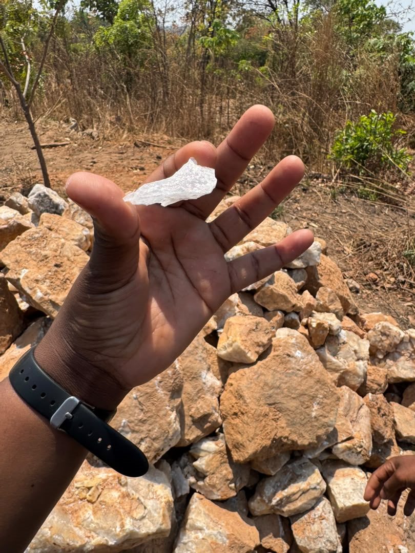 Field mineral sample held in a hand